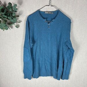 Raffi > Mens Blue Henley Sweater Elbow Patches Cashmere Medium